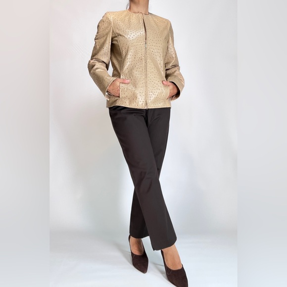 Get Dana Buchman Womans Jacket Tan Lamb Leather Jacket Size M Brown - Picture 11 of 13